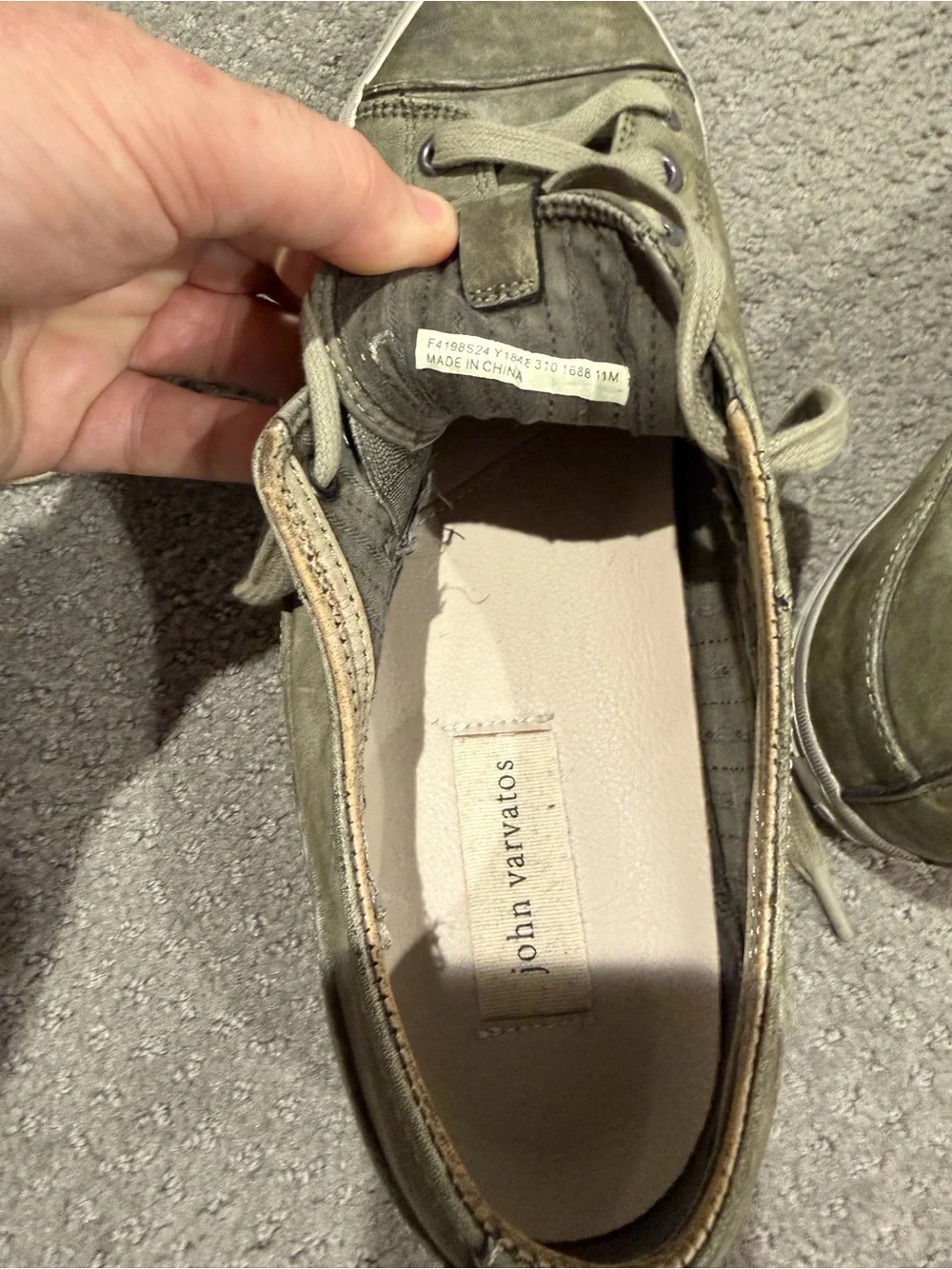 Men's John Varvatos Vulc Laceless Casual Low-Top Sneakers in Olive Green size 11